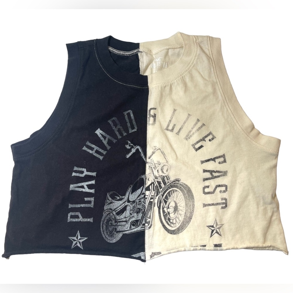 Hollister Two Tone Motorcycle Crop To(Play Hard & Live Fast)California Size XS